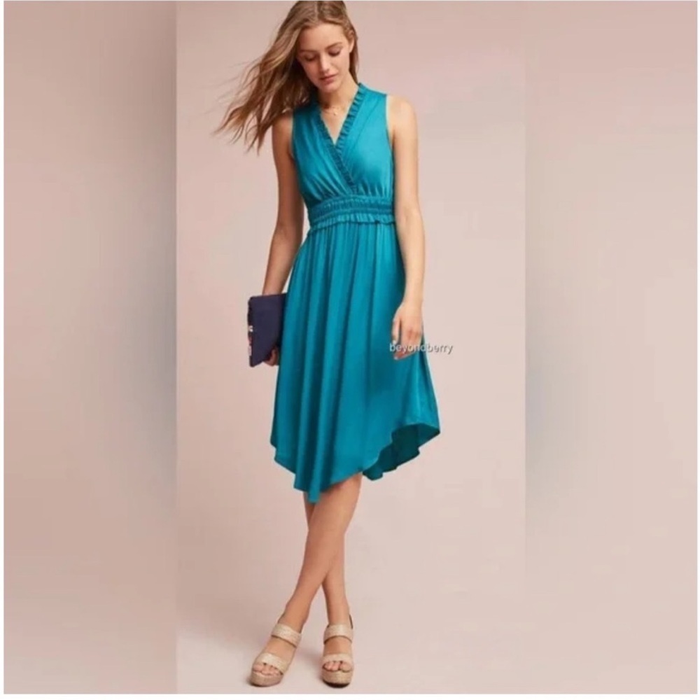 Anthropologie Meave La Habana Blue Green Knee Length Dress Wedding party Sz M